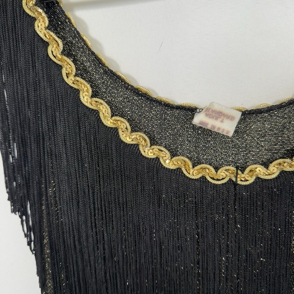 Vintage Black And Gold Sequin Fringe Flapper Halloween Theater Dress‎ - Picture 2 of 5
